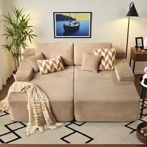 Bonelesss Modular Sectional Sofa Bed Double Recliner,Plush Corduroy Sleeper Deep Seat Sofa Bed with 6 Pillows for Living Room,Cloud Couch Sectional Sofa,No Assembly Required Big Comfy Black Couch Chaise