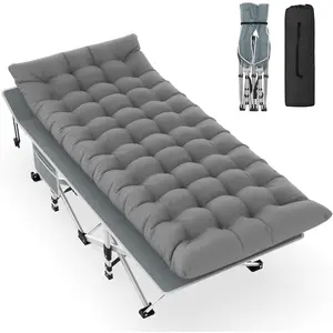 Portable Folding Camping Cot for Adults, 1200D Double Layer Oxford Sleeping Cot Bed with Carry Bag, Supports Up to 500lbs, for Camping Travel RV Guest Use, Charcoal Grey