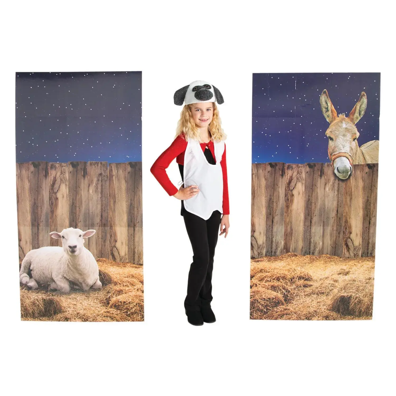 Nativity Pageant Cardboard Backdrop Panel Stand-Ups, 2 Piece Sets for Ceremony Decoration & Photo Shoots with Animal Themed Designs