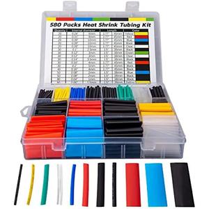 heat shrink tubing set, 580pcs/set 6 colors 11 sizes electrical insulation & wire repair kit, durable storage case included