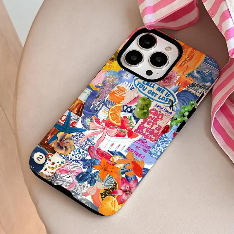 Aesthetically pleasing double-layered protective case with a patchwork pattern, this durable 2-in-1 case is compatible with iPhone 17/16/15/14/13/12/11 Pro Max/Plus/Pro and Samsung Galaxy S25/S24/S23 Ultra series. Ideal for couples.