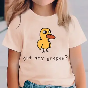 Got Any Grapes Cute Yellow Duck Graphic Cotton T-Shirt for Girls, Valentine's Day Gift for Kids, Fashion Oversized Comfort Summer Outfit