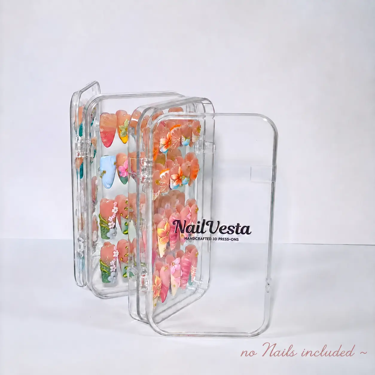 NailVesta Nail Art Storage Box – Clear Tri-Fold Press-On Nail Organizer  | Nails Not Included  | Holds 12 Sets