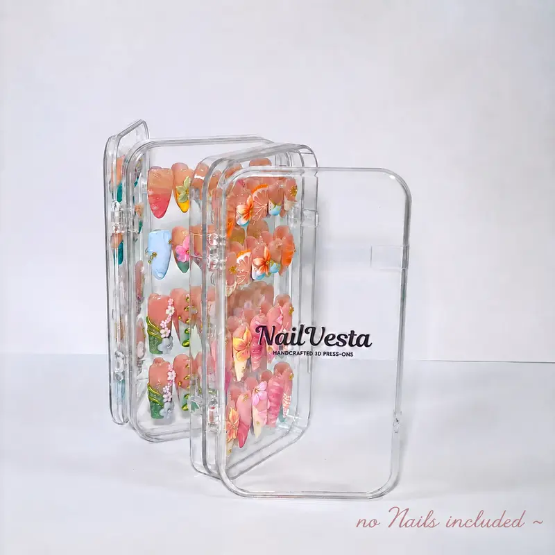 NailVesta Nail Art Storage Box – Clear Tri-Fold Press-On Nail Organizer | Nails Not Included | Holds 12 Sets