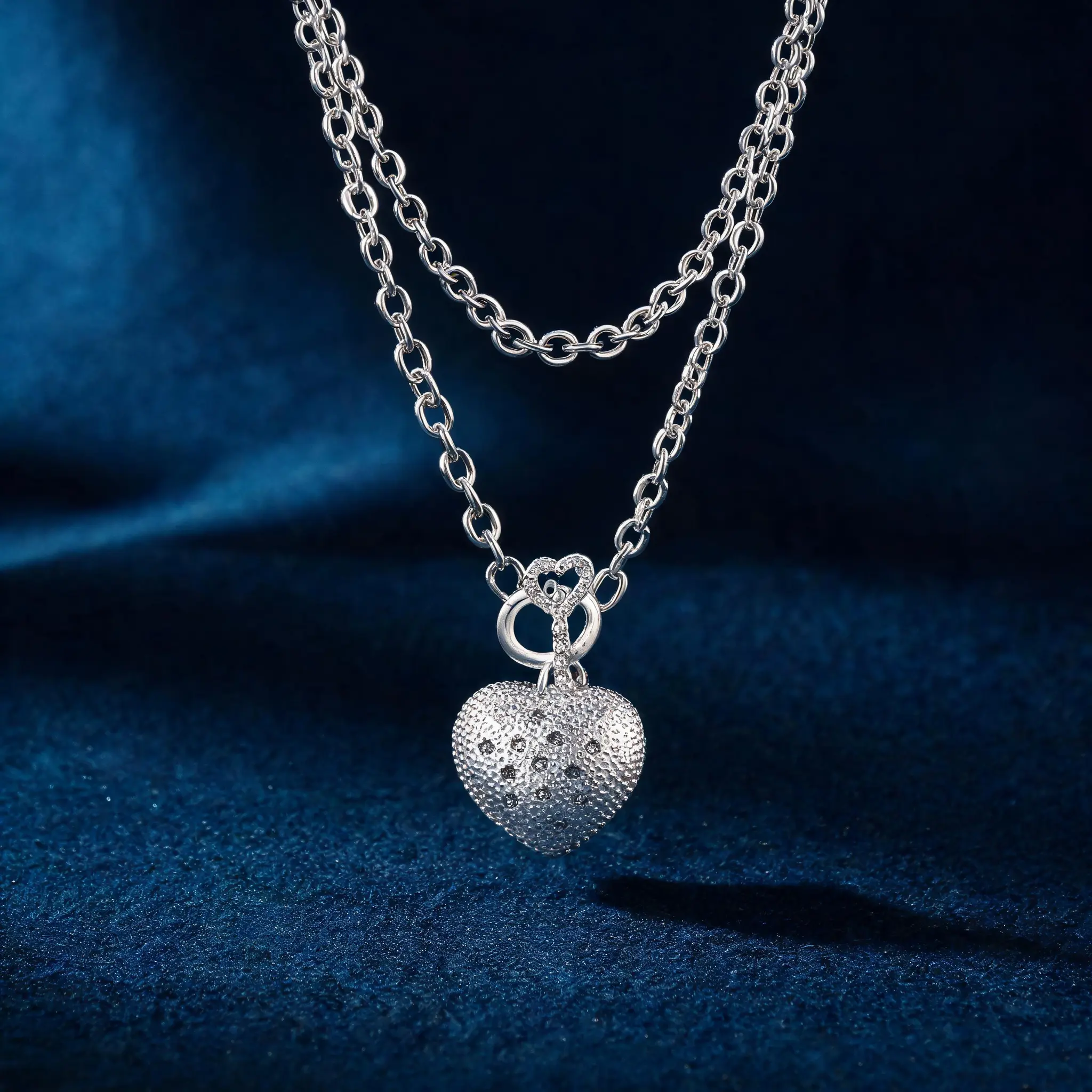 Women's New 925 Silver-Plated Franco Chain Fashion Necklace - 23.5mm Height Heart Fashion Pendant, 19.68in Silver Rolo Chain, Anniversary Everyday Use Jewelry Accessory