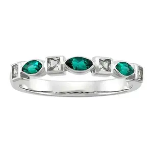 Sterling Silver Lab-Grown Emerald & White Sapphire