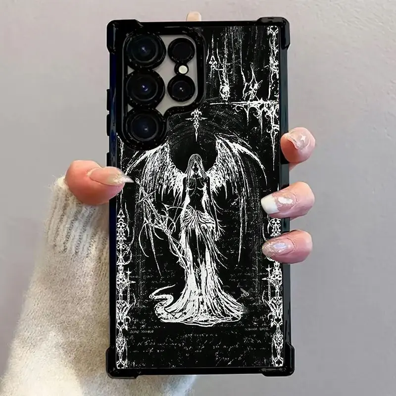 Dark Winged Figure Smartphone Case - Luxury Designer Casing Cover for iPhone 17/16/15/14/12/11/X Pro Plus, Samsung Devices, Durable Personalized Accessory for Stylish Users, Protective