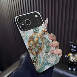 Mosaic Sea Turtle Adorable Glass Phone Case for [iPhone 17 Pro Max]  Aesthetic Ocean Wave Shell Texture Hard Cover Girly & Chic Style 952