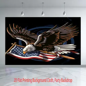 2D Flat Happy 250Th Anniversary Majestic Eagle Clutches Illuminated Flag UV Printing Polyester Banner Home Room Wall Party Background Decoration Buttery-Soft Peachskin Fabric Rich Elegant Look Advanced Dyeing Tech
