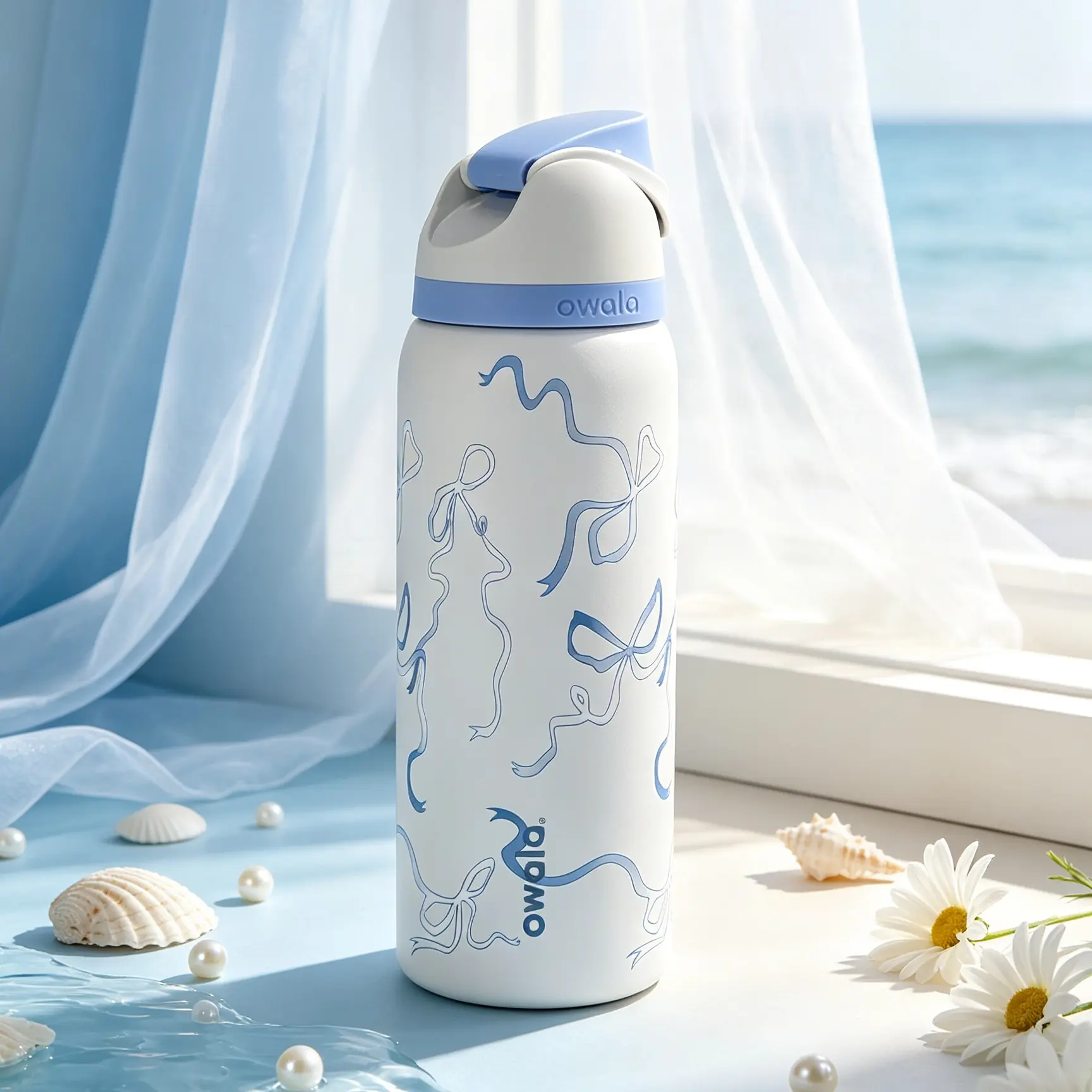 Owala FreeSip 32oz Stainless Steel Modern Sports Water Bottle, BPA-Free with Blue Ribbon Print, Ideal for Sports, Outdoor Adventures, Daily Use