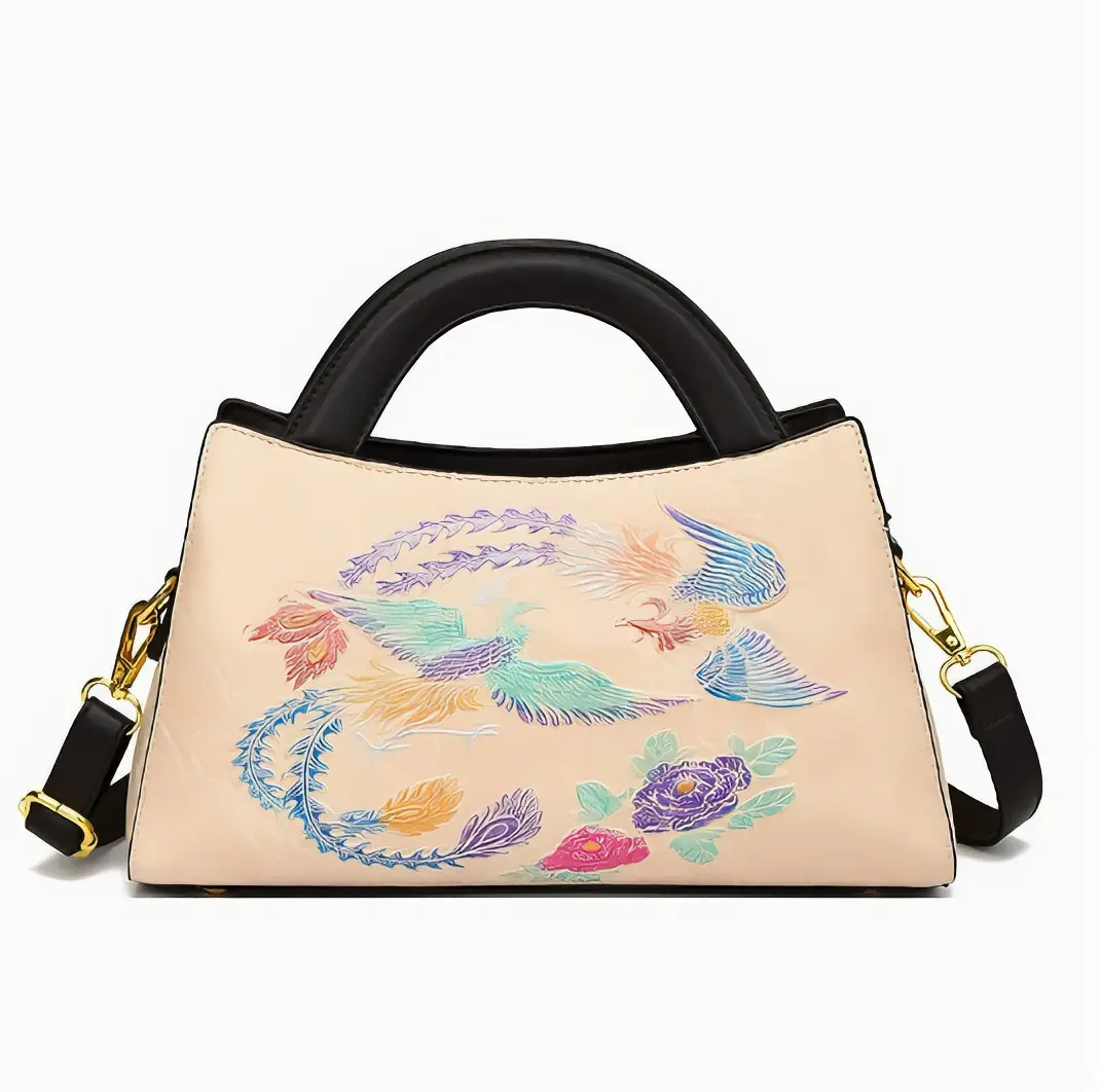 A171-Elegant Embroidered Handbag with Colorful Birds and Flowers Design for Women's Fashion Accessory