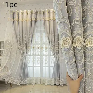 Embroidered Floral Pattern Blackout Curtain Panel, Elegant Design for Privacy & Light Control, Perfect for Living Room & Bedroom Decor, Window Curtain
