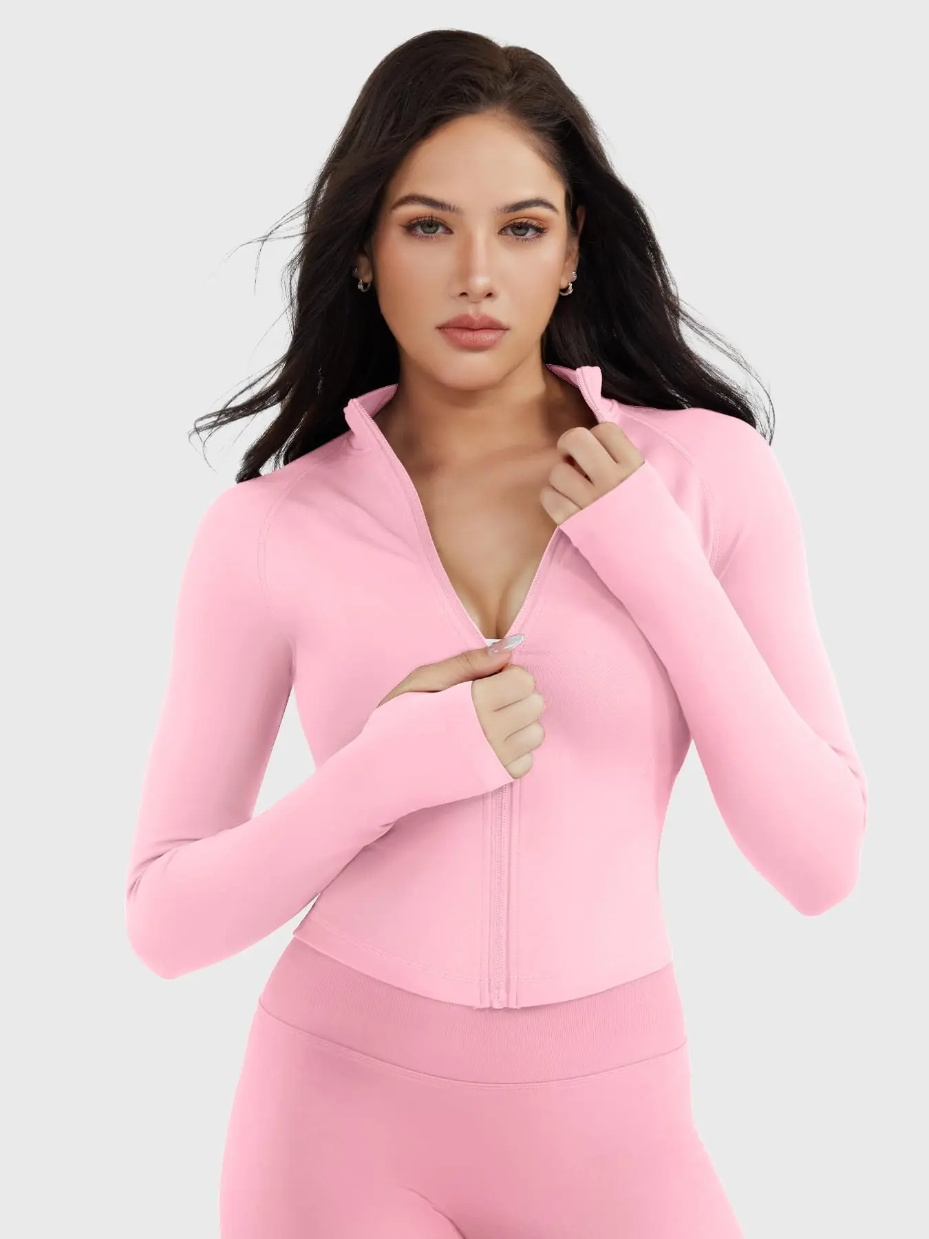 Seamless Sports Jacket for Women, Workout Yoga Jacket, Women's Mock Neck Full-Zip Cropped Jacket, 4-Way Stretch & Sculpting for Yoga Gym, Breathable Women Sport Clothing, Breathable Outerwear Zip Front Jacket, Activewear