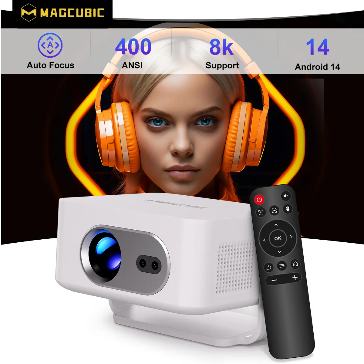 HY300MAX Auto Focus Projector 8K Decode HD 400ANSI Android 14