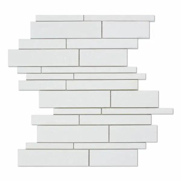 Thassos White Random Strip 10x12 5/8 Polished/Honed Marble Mosaic Tile