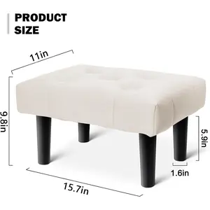 HOUCHICS Small Footstool Ottoman,Velvet Soft Footrest Ottoman with Wood Legs,Sofa Footrest Extra Seating for Living Room Entryway Office(White 1PACK)