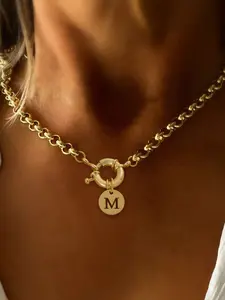 Women's Elegant Letter Pendant Necklace, Stainless Steel Chain, Spring Clasp Design, All-Season Fashion Accessory