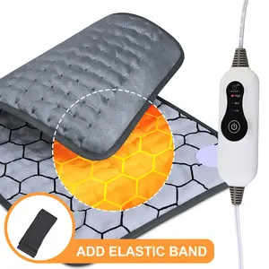Heating Pad with Elastic Strap, 24x12 inches Heats up quickly for deep heat therapy Suitable for multiple body areas Ideal for home/office/travel use Auto shutoff after 2 hours Three-level temperature control Machine washable and dryer safe Fleece Heated