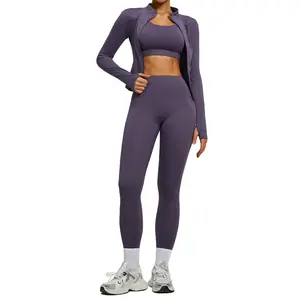 Soft Brushed Women's Sporty Jacket, 25'' Inseam Leggings. Golden Zipper Jacket with Pockets, Yoga Pants, Thumbholes Design, Casual Wear for Women