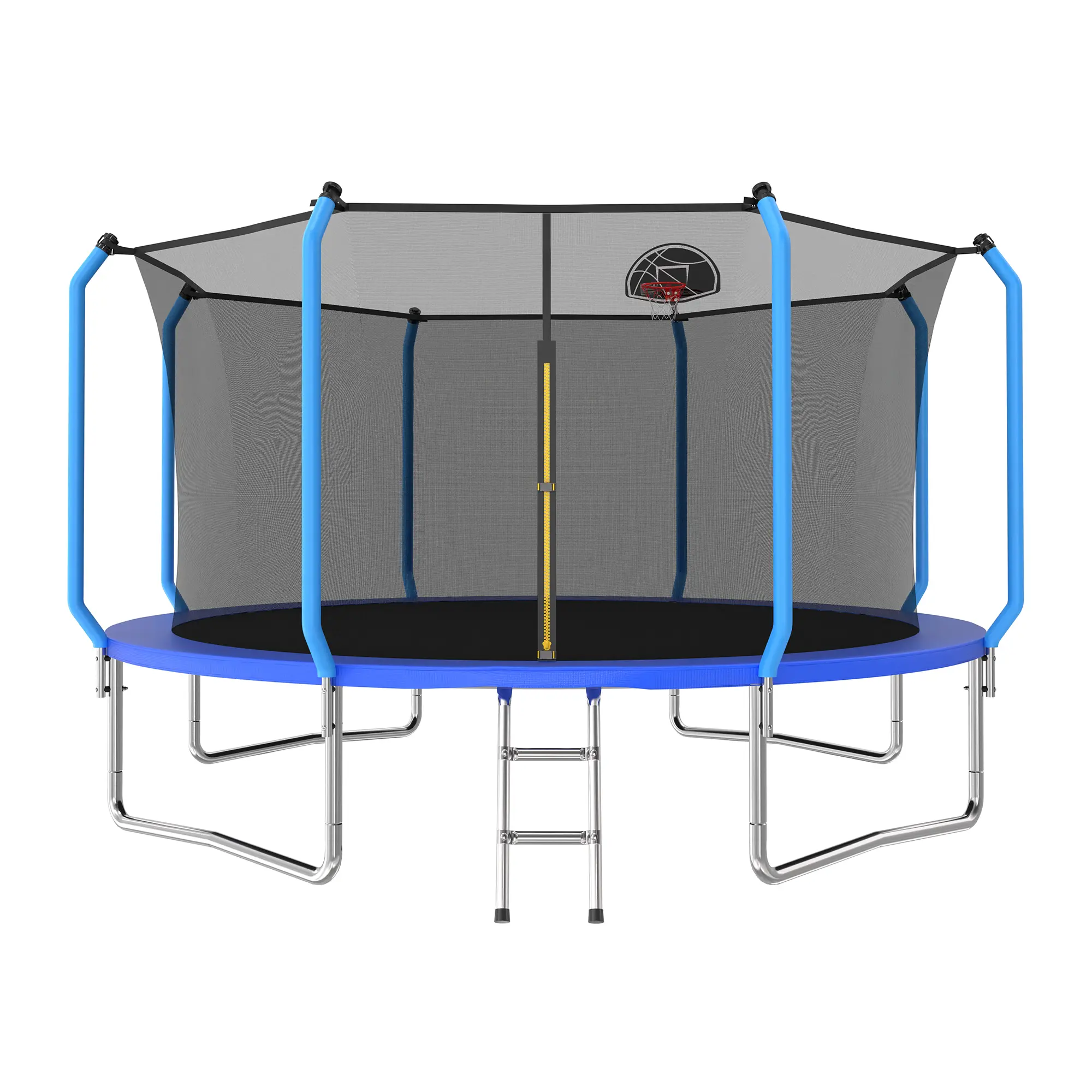 MERSCO 8/10/12/14FT BLUE PLAYGROUND REGULAR TRAMPOLINE WITH LADDER&BASKETBALL HOOP, Heavy Duty Trampoline, Outdoor Trampoline, Reinforced Thickened Trampoline,summerwins,father'sdaygifts,bathingsuitwomenset