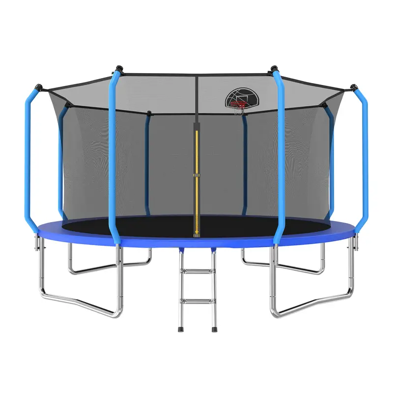 MERSCO 8/10/12/14ft Heavy-Duty Reinforced Thick Outdoor Rebounder Trampoline with Ladder, Basketball Hoop, 12-Month Support, Huge Weight Capacity – Exercise & Fitness Trampoline for Outdoor Play, Home Use
