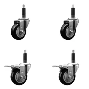 212 MAIN Series #20 Heavy Duty Lockable Swivel Expanding Stem Casters, 3.5 in. Black Lockable Wheels with 1 in. Stems, Round/Square Furniture Moving Wheels - Set of 4