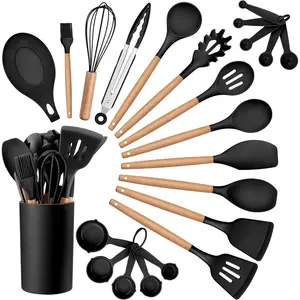 23pcs Silicone Utensil Set, Non-Stick Cooking Utensils with Wooden Handles, Washable Kitchen Gadget Set, Ideal for Christmas Gifts