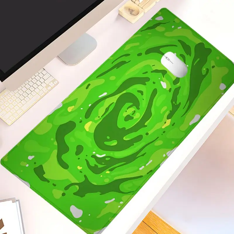 Cartoon Green Swirl Design Mouse Pad, Rectangle Gaming Mouse Pad, Non-Slip Rubber Base Stitched Edge Desk Pad for Home Office Game Room Office Desk Accessories Desk Setup, Fun Desk Accessories, Aesthetic Office Supplies