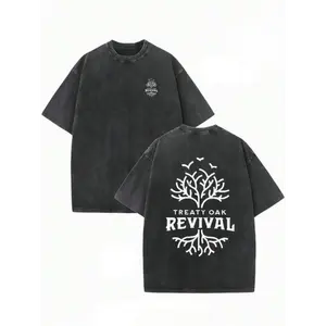 230G Washed Pure Cotton T - Shirt, Casual Fashion, With White 'Treaty Oak Revival' Graphic Print, Outdoor Sports T - Shirt |   Loose Fit |   Soft Knitted T - Shirt