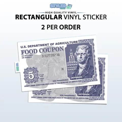 5 food stamp coupon rectangular vinyl sticker