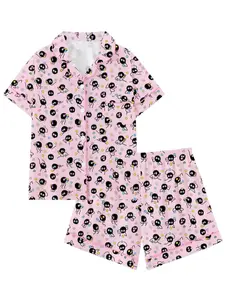 Spirited Away Coal Ball Elf Pajama Set – Cute Cartoon Lapel Short Sleeve Sleepwear & Cozy Loungewear Gift