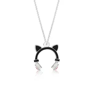 Earphone Black Crystal White Gold Palladium Plating Hypoallergenic Kids Necklace