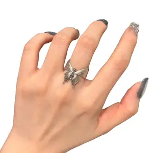 Springtok Y2K Silver Brushed Bow Ring Open Adjustable Wrap Finger Women Jewelry Gift