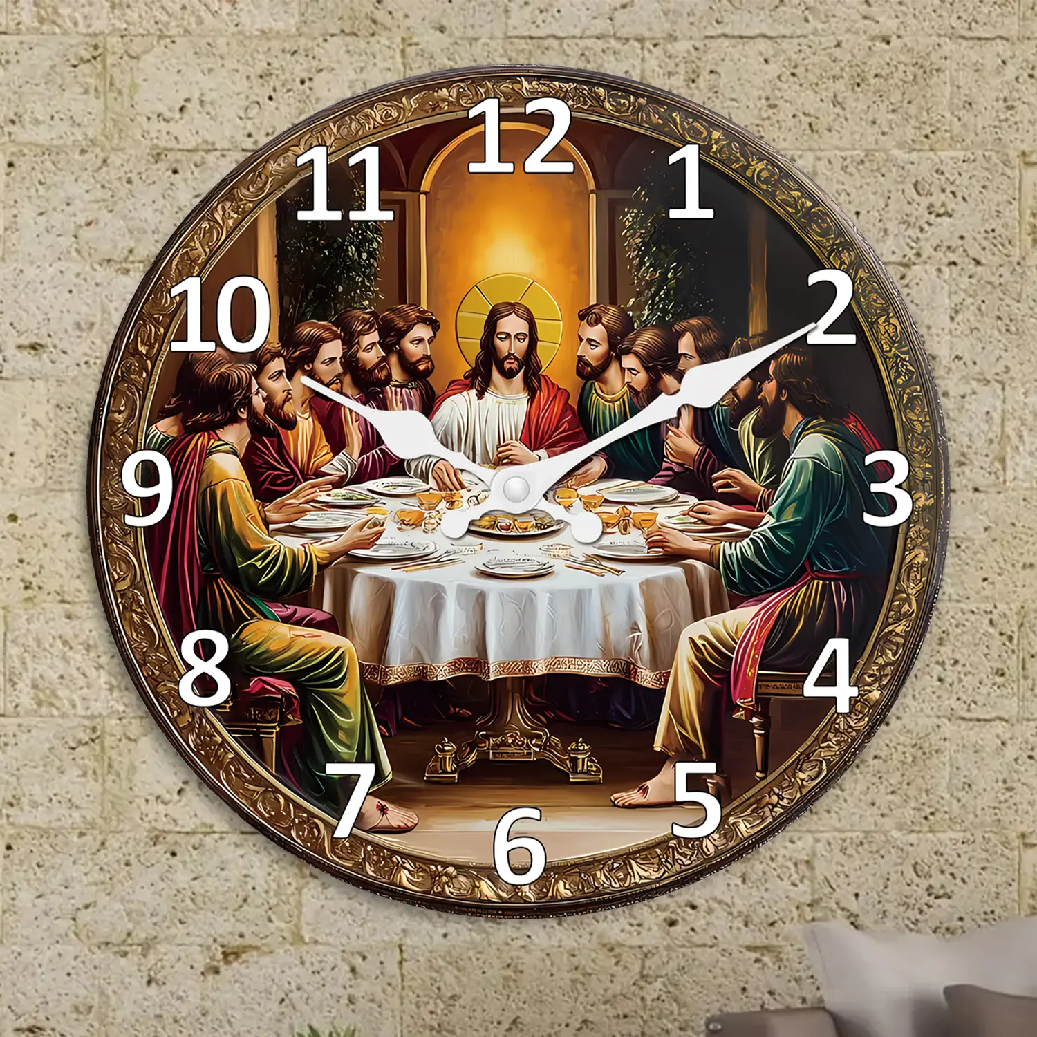 Constantplanet 12-inch “Last Supper” wooden prayer wall clock, silent with no ticking sound, powered by AA batteries (not included), suitable for living rooms, bedrooms, and church wall decor, ideal as a Christmas and Christian gift