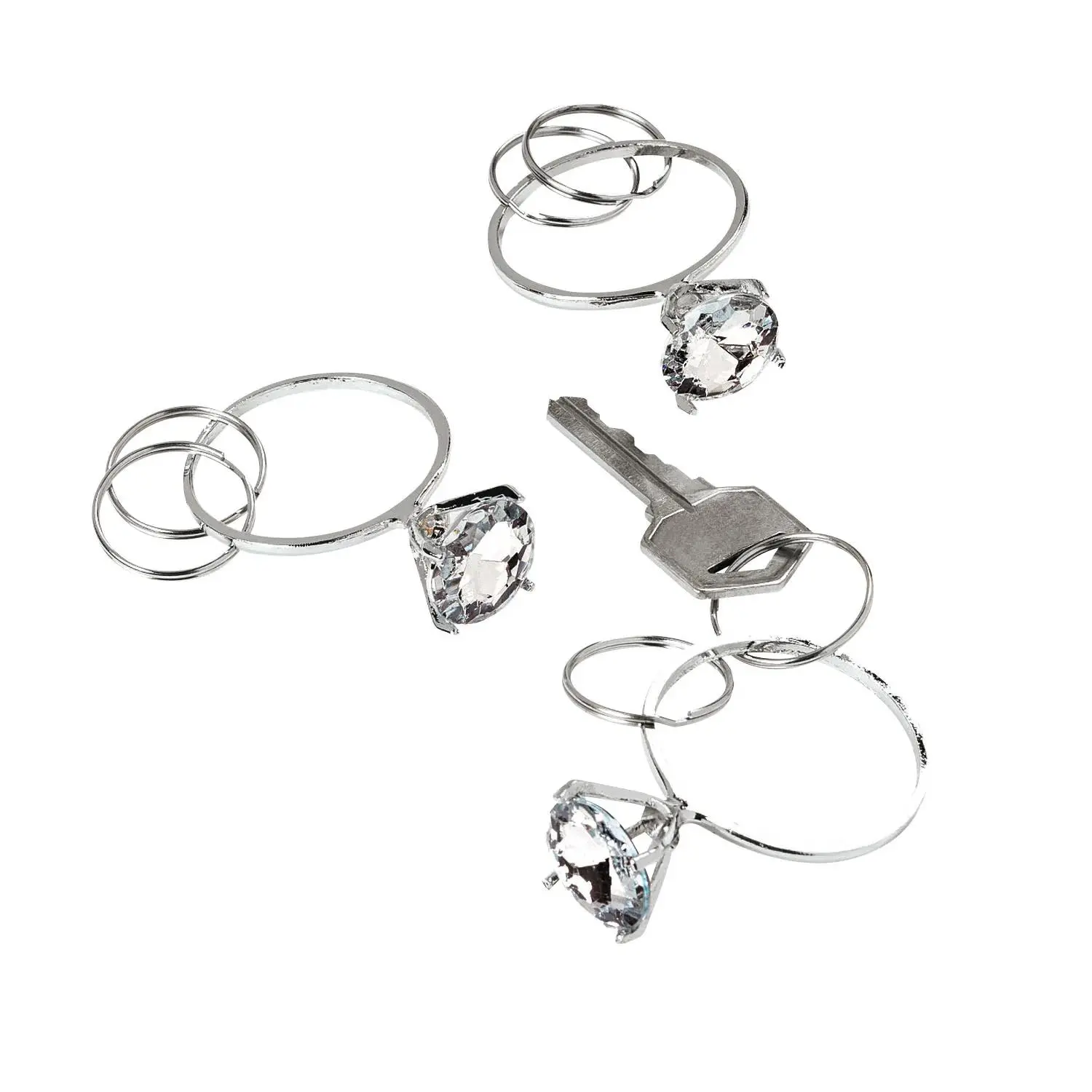 Bling Bling Metal Diamond Ring Keychains - 12 Pc, Wedding Decorative Favors Collectible Key Chains