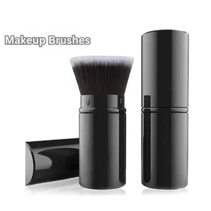 Retractable Makeup Brush with Cover – Travel Face Brush for Liquid Foundation, Cream, Powder & Bronzer, Soft Kabuki Brush for Blending