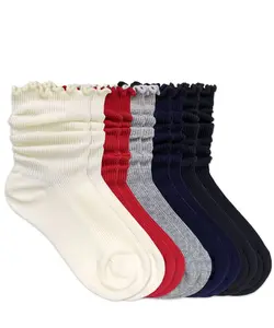 5 Pair Pack Jefferies Socks Ruffle Ripple Lace Cotton Knit Seamless Slouch Crew Cuff Fashion Womenswear Socks