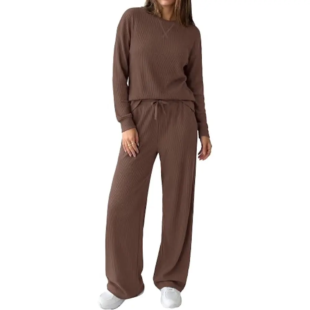 PrettyGarden Ribbed Knit Sweatsuits For Women 2-Piece Airport Travel Outfits