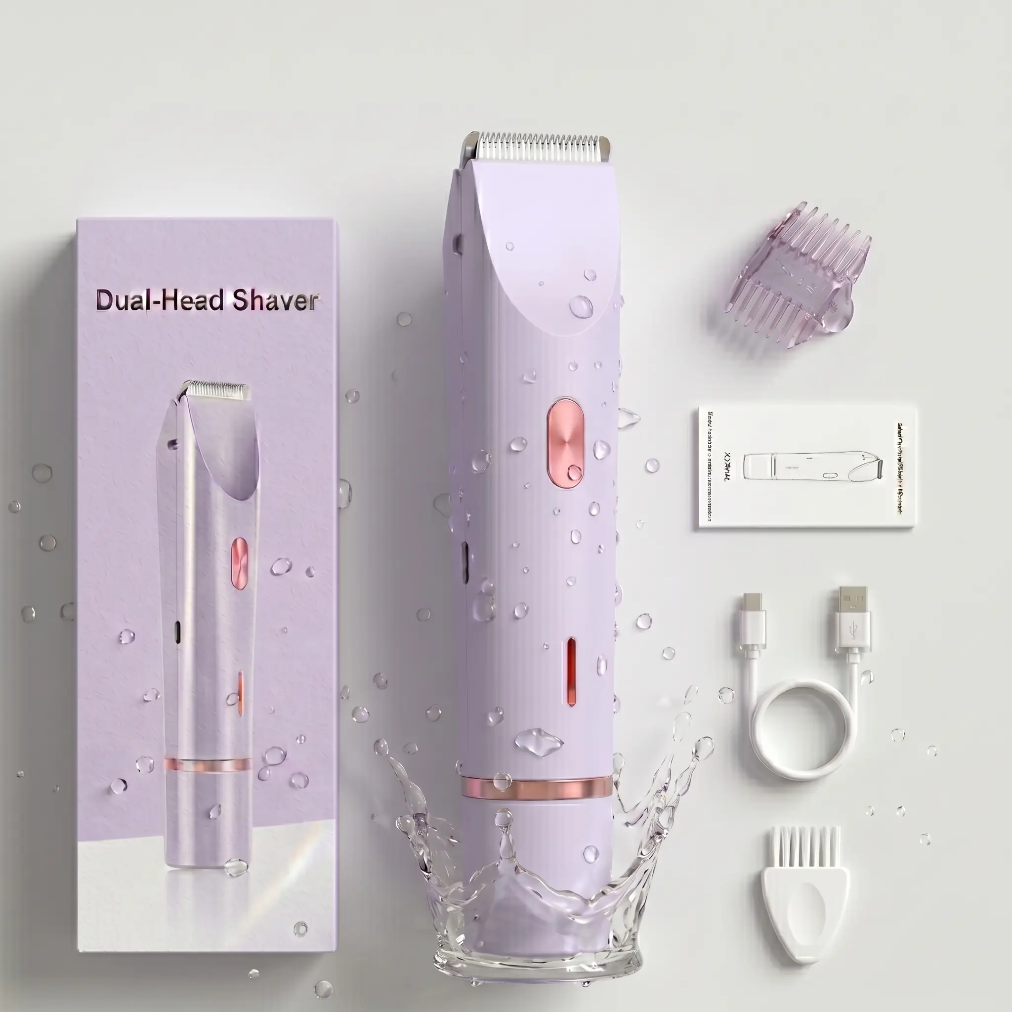 Dual-Head Electric Shaver for Women, Painless Body & Facial Hair Removal Tool for Peach Fuzz, Cordless Waterproof Trimmer, New Beauty Products, Flawless, Lightweight, Bikini, Good Hair Remover, Smoothing, Ceramic, Charging Cable, Batteries, Rechargeable B