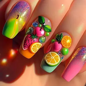Colorful Fruit Design Nail Art Stickers Set, Reusable & Removable Manicure Decals, Perfect for Daily Use, Parties, Vacations, DIY Nails
