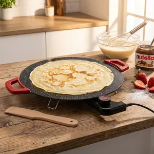 Indoor Smokeless Electric Grill Pan， Non-Stick Fast Heating Tabletop Griddle， Large Round Surface for BBQ Pancakes Steaks Burgers， Portable Compact for Indoor Home Everyday Cooking [S]