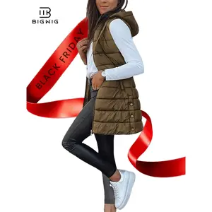BIGWIG Solid Color Hooded Zipper Vest Jacket Women's Clothing