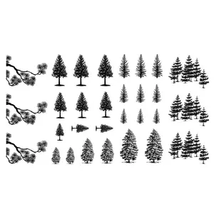 Pine Trees 30 pcs 0.5 to 1 Inch Black Fused Glass Decals