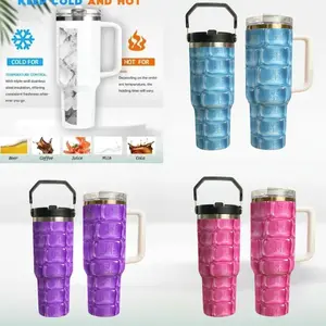 NeeDohS Cool Crush Ice Cube Tumbler 30oz 40oz – 3D Visual Printed Insulated Travel Mug with Handle, Sensory Style Drinkware, Cold & Hot Beverage Cup