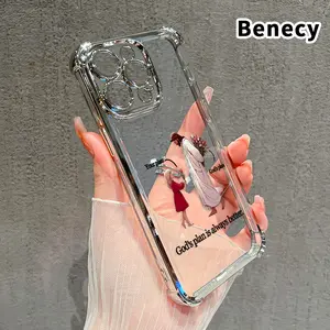 Getting Better and Better Pattern Four Corner Anti-Fall Phone Case Transparent Electroplated Protective Cover for iPhone 16 Pro Max 15 Plus 14 13 12 11 E