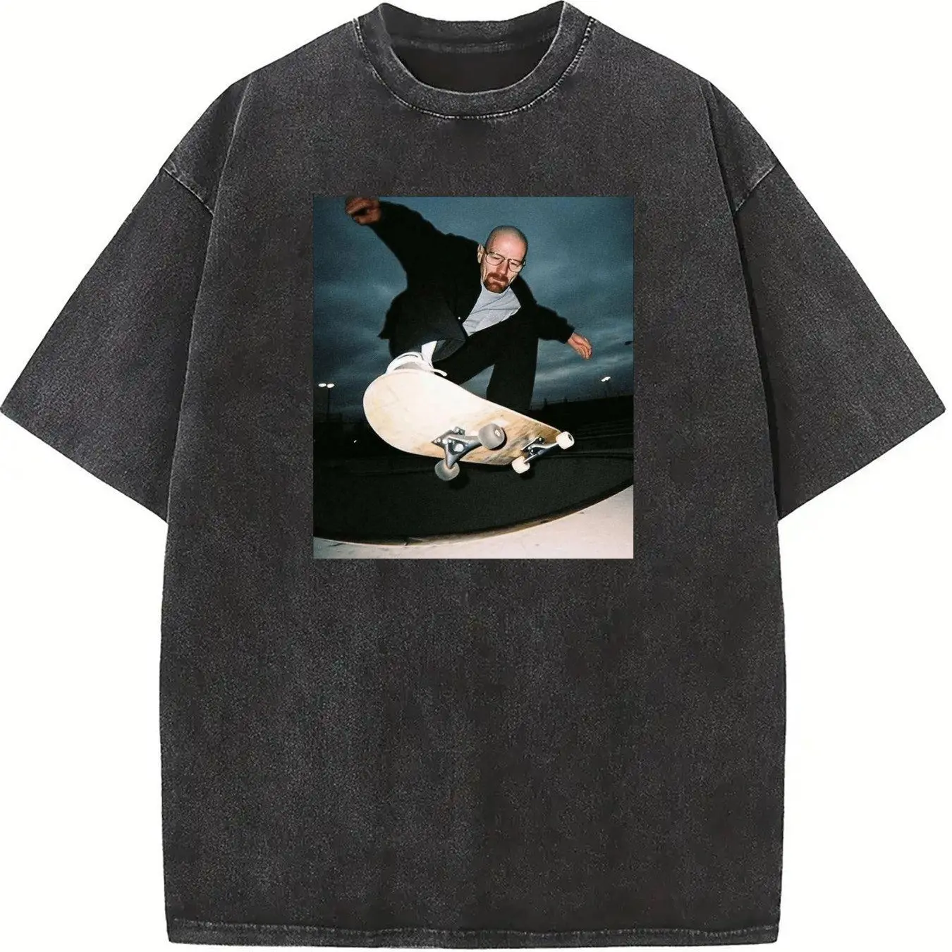 Vintage Skateboard Pattern T-Shirt - Unisex Casual Streetwear, Black with White Skateboard Print, Summer Essential, Machine Washable, Everyday T-Shirt |       Skateboard Clothing |       Durable fabric