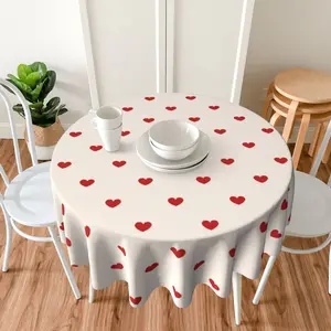 1pc Valentine's Day Heart Tablecloth - Red & White Romantic Love Theme with Heart Motifs, Machine-Made Table Cover for Couples, Wedding, Anniversary Party Decorations, Dining Table Centerpiece, Easy-Care Valentines Party