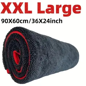 XXL Extra Large Microfiber Car Drying Towel with Twist Ring - Heavy-Duty Thickened Absorbent Detailing Cloth Suitable for Cars, Trucks, Boats - Red & Gray Professional Auto Detailing Towel Car Wash Microfiber Towel