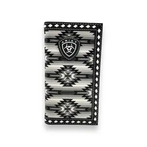 Men's Ariat Rodeo Wallet/Checkbook Cover - Black/White Diamond Lacing