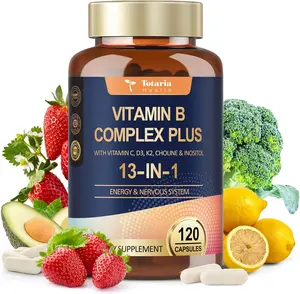 Totaria 13-in-1 Vitamin B Complex Plus with Vitamin B1-Energy, Nerve, Immune, Skin Support - 120 Vegan Capsules